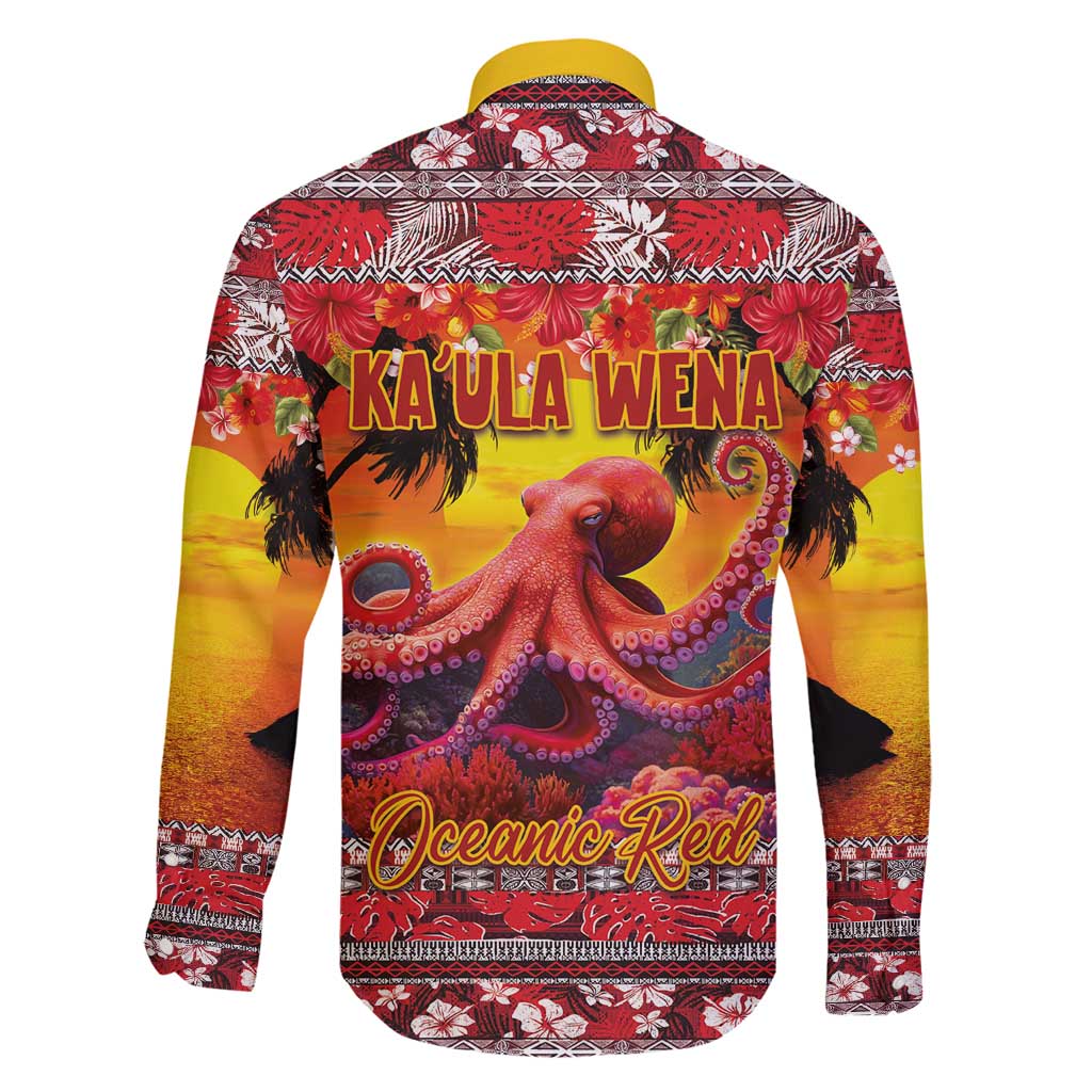 Hawaii KaUla Wena Octopus Family Matching Off Shoulder Short Dress and Hawaiian Shirt Oceanic Red with Corals and Tropical On Sunset Landscape LT03 - Polynesian Pride