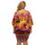 Hawaii KaʻUla Wena Octopus Off Shoulder Short Dress Oceanic Red with Corals and Tropical On Sunset Landscape