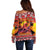 Hawaii KaʻUla Wena Octopus Off Shoulder Sweater Oceanic Red with Corals and Tropical On Sunset Landscape