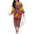 Hawaii KaʻUla Wena Octopus Off The Shoulder Long Sleeve Dress Oceanic Red with Corals and Tropical On Sunset Landscape