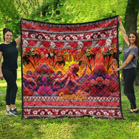 Hawaii KaUla Wena Octopus Quilt Oceanic Red with Corals and Tropical On Sunset Landscape LT03 - Polynesian Pride