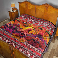 Hawaii KaUla Wena Octopus Quilt Oceanic Red with Corals and Tropical On Sunset Landscape LT03 - Polynesian Pride