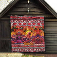 Hawaii KaUla Wena Octopus Quilt Oceanic Red with Corals and Tropical On Sunset Landscape LT03 - Polynesian Pride