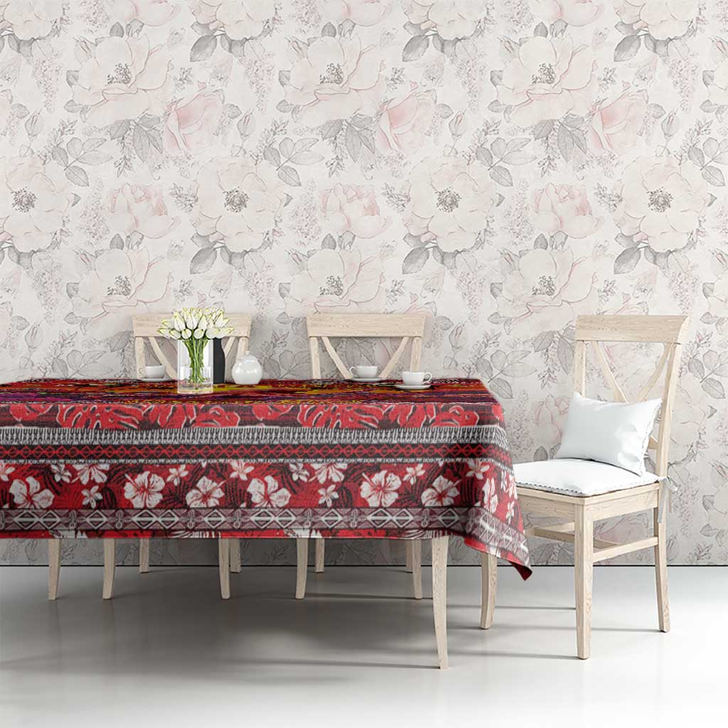 Hawaii KaʻUla Wena Octopus Tablecloth Oceanic Red with Corals and Tropical On Sunset Landscape