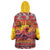 Hawaii KaʻUla Wena Octopus Wearable Blanket Hoodie Oceanic Red with Corals and Tropical On Sunset Landscape