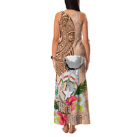 Northern Mariana Islands Hafa Adai Latte Stone Family Matching Tank Maxi Dress and Hawaiian Shirt Peach Fuzz Color LT03 - Polynesian Pride