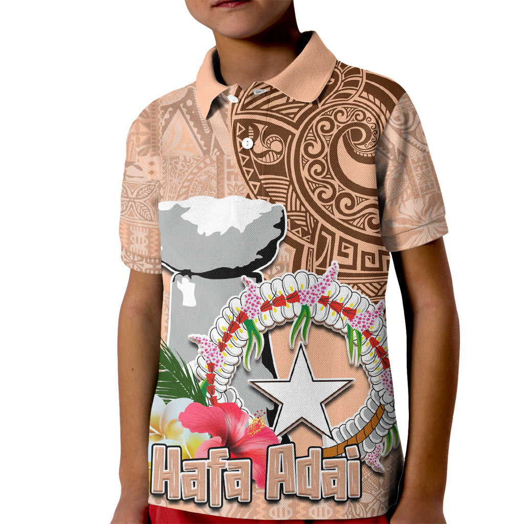 Northern Mariana Islands Hafa Adai Latte Stone Kid Polo Shirt Peach Fuzz Color LT03 Kid Peach Fuzz Color - Polynesian Pride