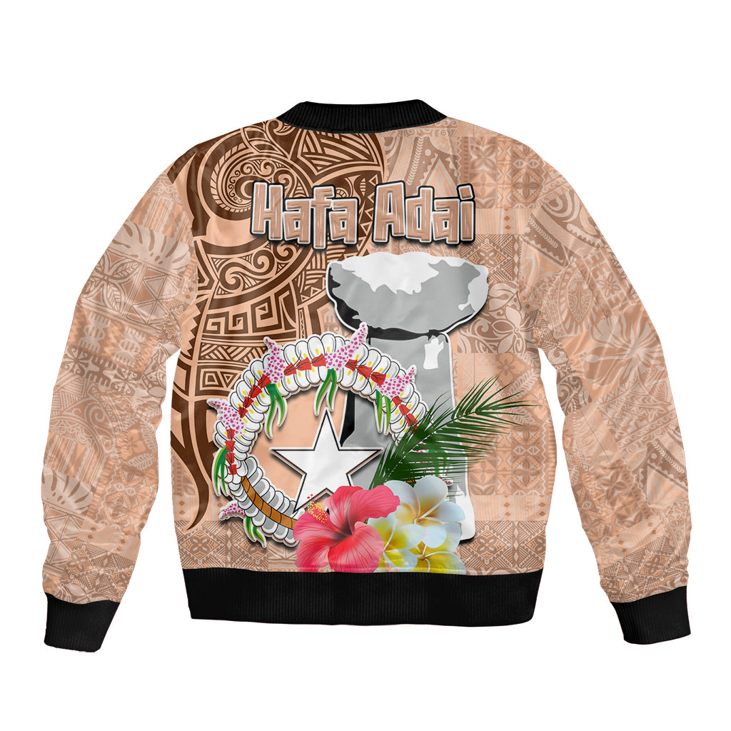 Northern Mariana Islands Hafa Adai Latte Stone Sleeve Zip Bomber Jacket Peach Fuzz Color LT03 - Polynesian Pride