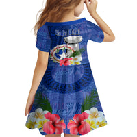 Northern Mariana Islands Hafa Adai Latte Stone Family Matching Off Shoulder Short Dress and Hawaiian Shirt Blue Color LT03 - Polynesian Pride