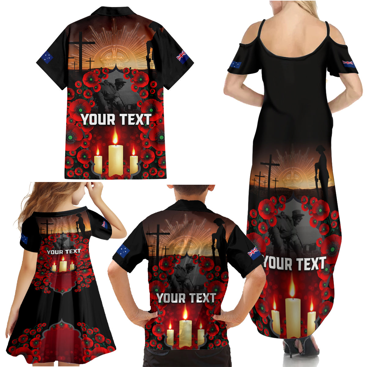 Custom New Zealand and Australia ANZAC Day Family Matching Summer Maxi Dress and Hawaiian Shirt Gallipoli and Canlelight Lest We Forget LT03 - Polynesian Pride