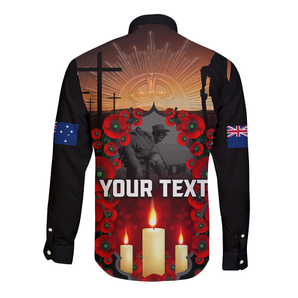 Custom New Zealand and Australia ANZAC Day Long Sleeve Button Shirt Gallipoli and Canlelight Lest We Forget LT03 - Polynesian Pride