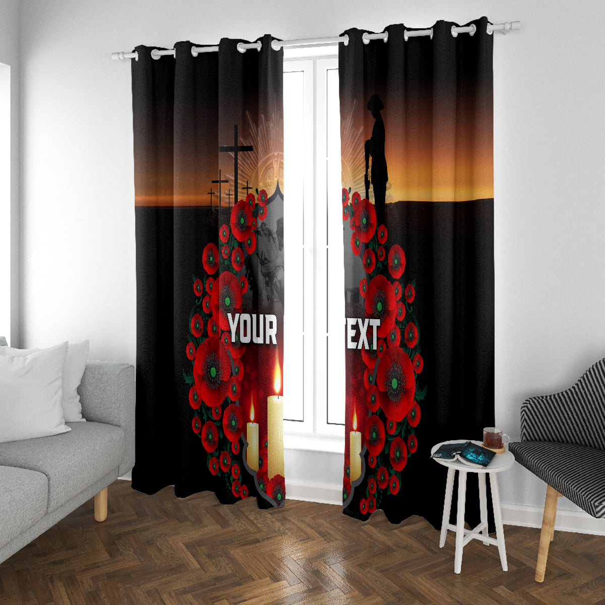 Custom New Zealand and Australia ANZAC Day Window Curtain Gallipoli and Canlelight Lest We Forget LT03 With Grommets Black - Polynesian Pride