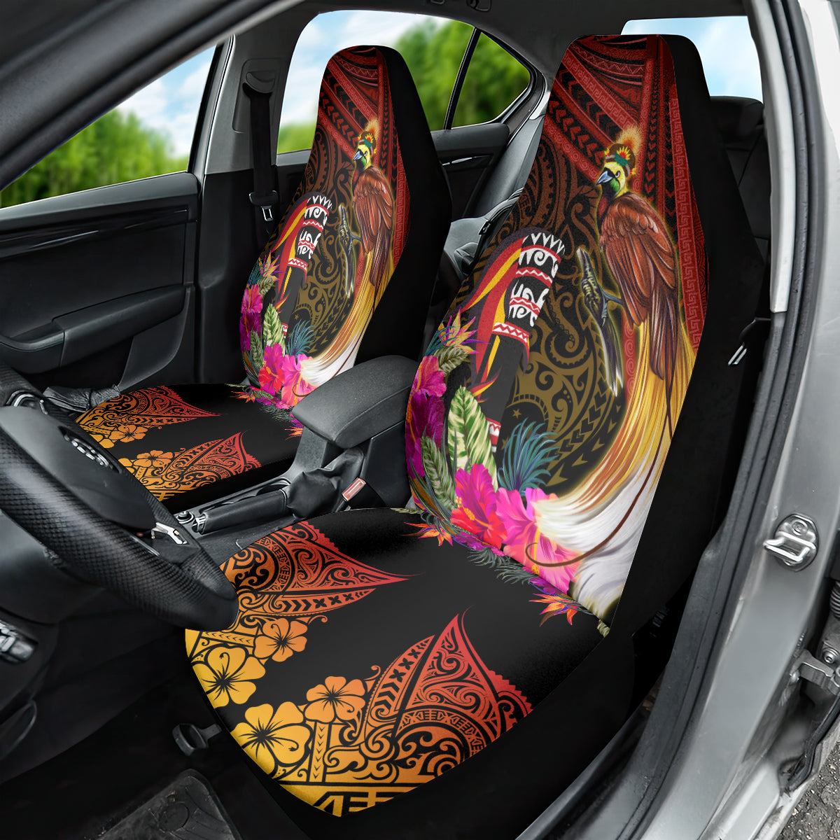 Papua New Guinea Bird-of-Paradise Car Seat Cover Hibiscus and Kundu Drum Tribal Pattern
