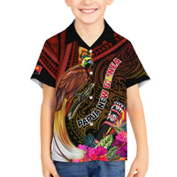 Papua New Guinea Bird-of-Paradise Family Matching Off Shoulder Short Dress and Hawaiian Shirt Hibiscus and Kundu Drum Tribal Pattern LT03 Son's Shirt Yellow - Polynesian Pride