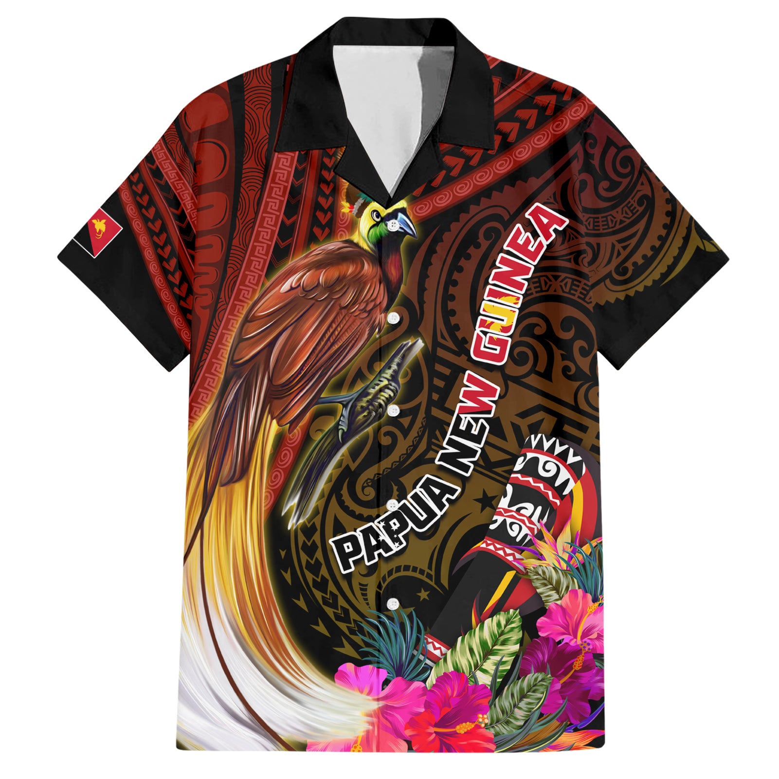 Papua New Guinea Bird-of-Paradise Hawaiian Shirt Hibiscus and Kundu Drum Tribal Pattern LT03 Yellow - Polynesian Pride