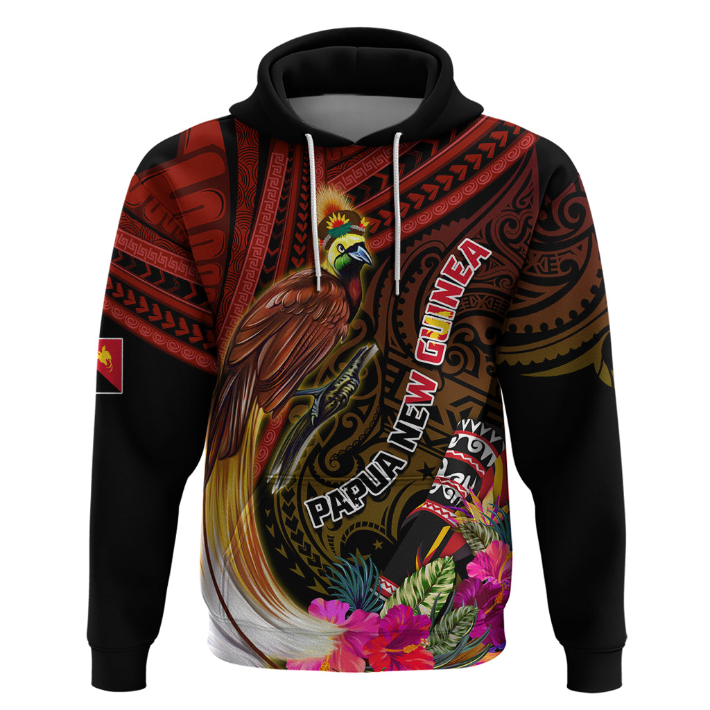 Papua New Guinea Bird-of-Paradise Hoodie Hibiscus and Kundu Drum Tribal Pattern LT03 Pullover Hoodie Yellow - Polynesian Pride