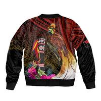 Papua New Guinea Bird-of-Paradise Sleeve Zip Bomber Jacket Hibiscus and Kundu Drum Tribal Pattern LT03 - Polynesian Pride