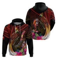 Papua New Guinea Bird-of-Paradise Zip Hoodie Hibiscus and Kundu Drum Tribal Pattern LT03 - Polynesian Pride