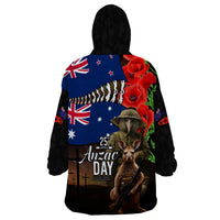 New Zealand and Australia ANZAC Day Wearable Blanket Hoodie National Flag mix Kiwi Bird and Kangaroo Soldier Style LT03 - Polynesian Pride