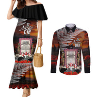 New Zealand ANZAC Day Couples Matching Mermaid Dress and Long Sleeve Button Shirt The Ode of Remembrance and Silver Fern LT03 Black - Polynesian Pride