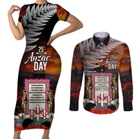 New Zealand ANZAC Day Couples Matching Short Sleeve Bodycon Dress and Long Sleeve Button Shirt The Ode of Remembrance and Silver Fern LT03 Black - Polynesian Pride