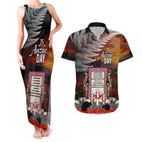 New Zealand ANZAC Day Couples Matching Tank Maxi Dress and Hawaiian Shirt The Ode of Remembrance and Silver Fern LT03 Black - Polynesian Pride
