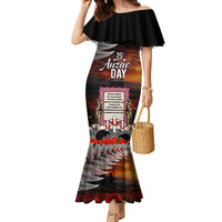 New Zealand ANZAC Day Family Matching Mermaid Dress and Hawaiian Shirt The Ode of Remembrance and Silver Fern LT03 Mom's Dress Black - Polynesian Pride