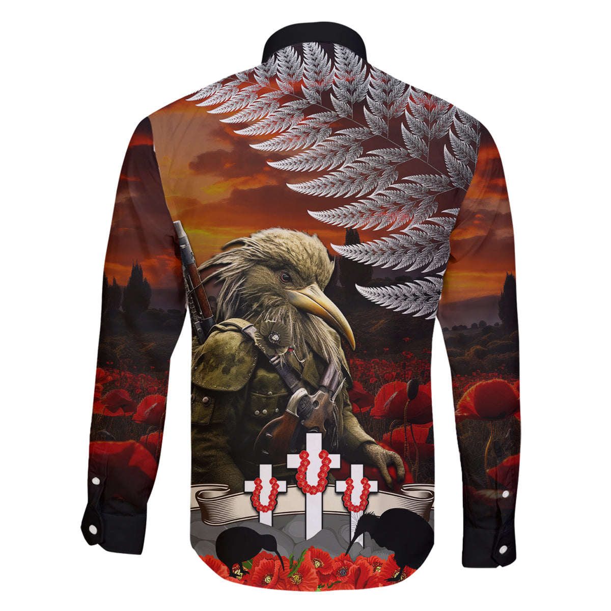 New Zealand ANZAC Day Family Matching Off Shoulder Maxi Dress and Hawaiian Shirt The Ode of Remembrance and Silver Fern LT03 - Polynesian Pride