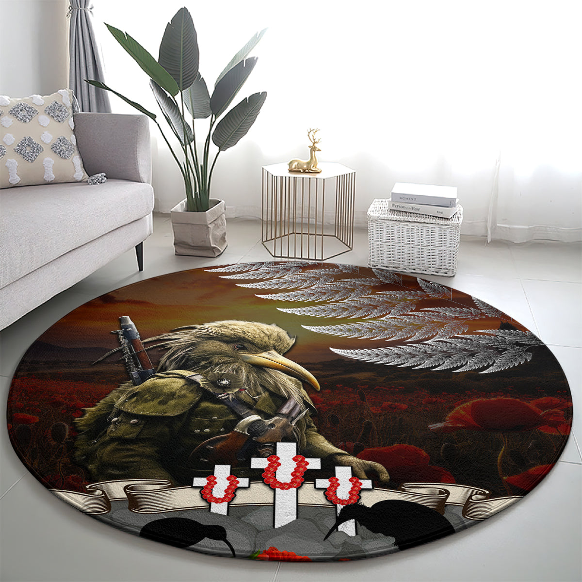 New Zealand ANZAC Day Round Carpet The Ode of Remembrance and Silver Fern