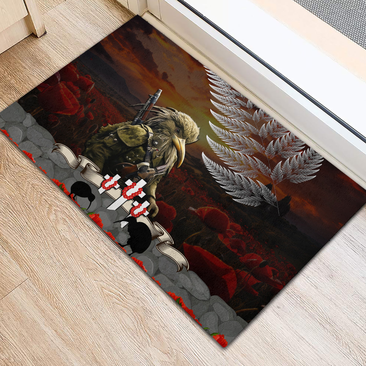 New Zealand ANZAC Day Rubber Doormat The Ode of Remembrance and Silver Fern