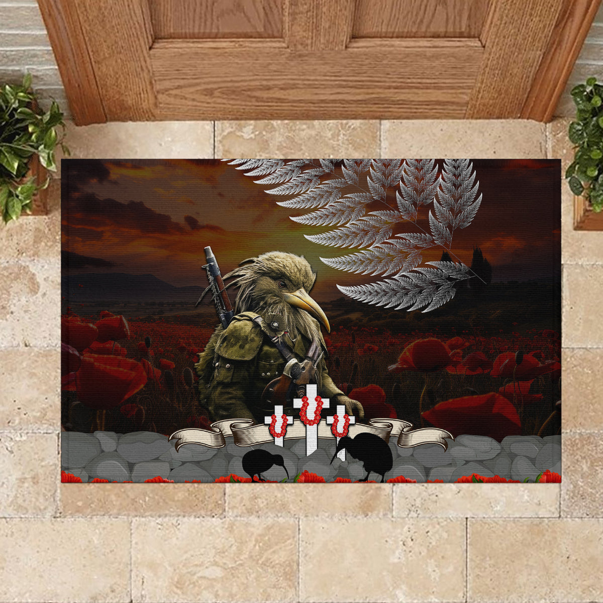 New Zealand ANZAC Day Rubber Doormat The Ode of Remembrance and Silver Fern