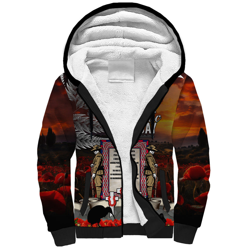 New Zealand ANZAC Day Sherpa Hoodie The Ode of Remembrance and Silver Fern LT03 Unisex Black - Polynesian Pride