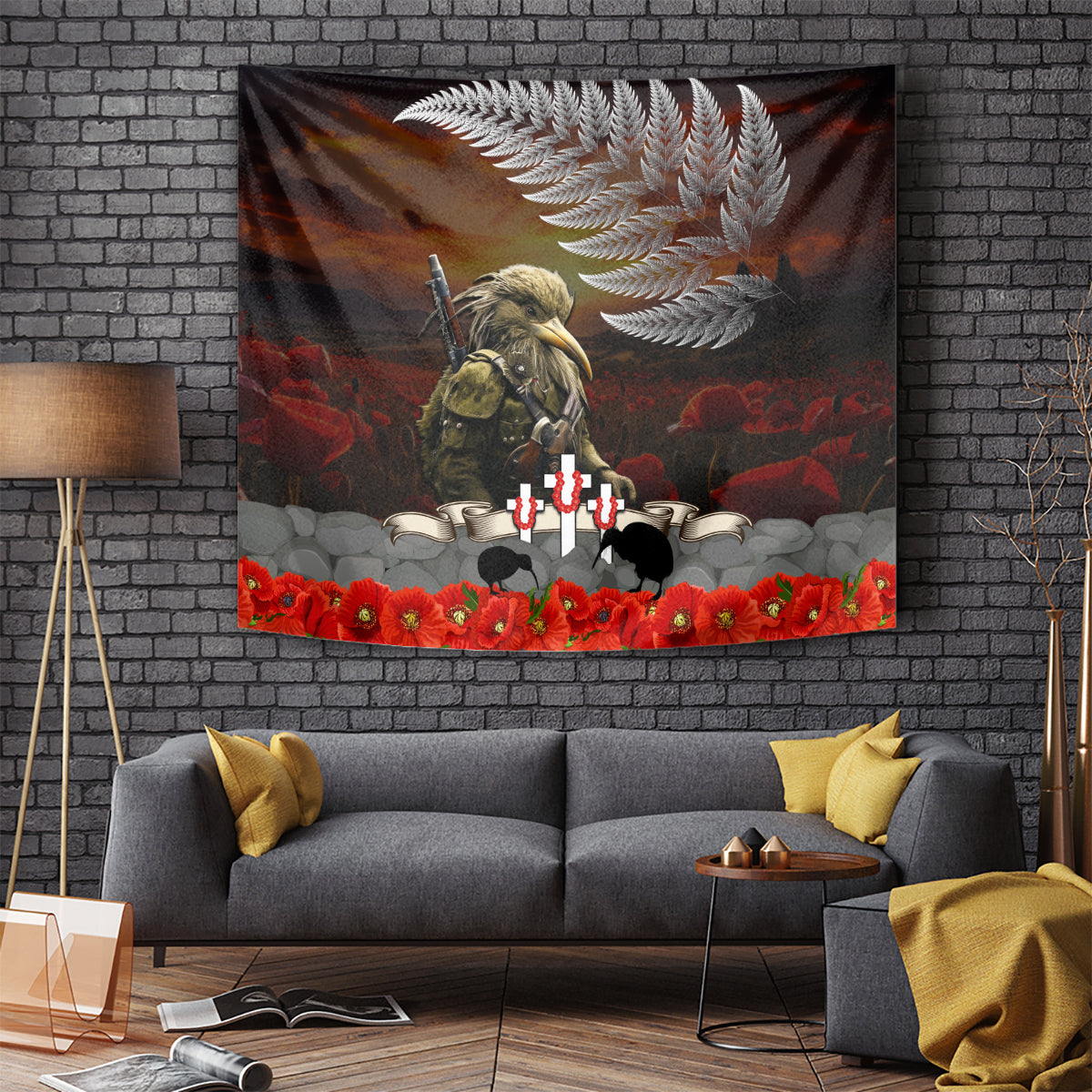 New Zealand ANZAC Day Tapestry The Ode of Remembrance and Silver Fern