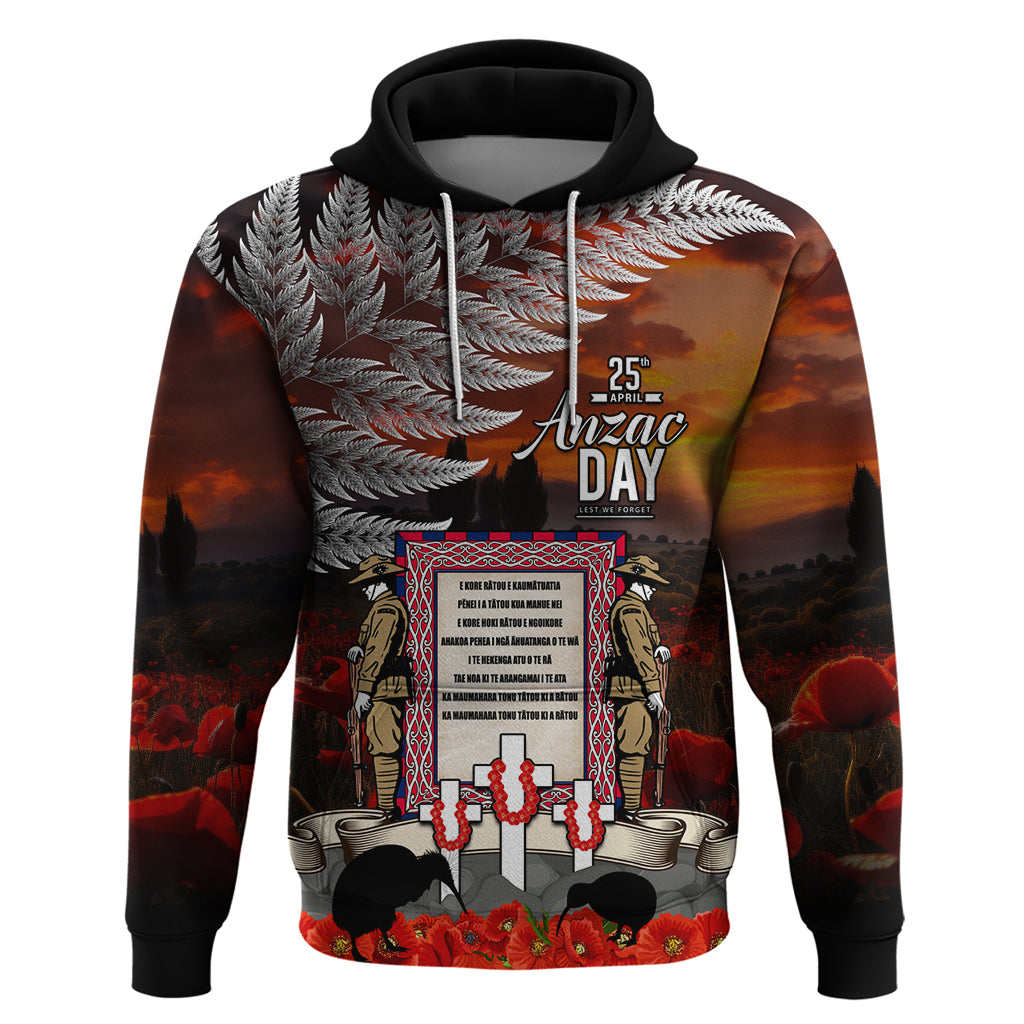 New Zealand ANZAC Day Zip Hoodie The Ode of Remembrance and Silver Fern LT03 Pullover Hoodie Black - Polynesian Pride