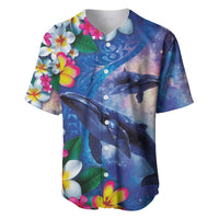 Hawaiian Lei Day Plumeria Humpback Whales Baseball Jersey Polynesian Art Vibrant Starry Nebula Style