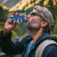 Hawaiian Lei Day Plumeria Humpback Whales 4 in 1 Can Cooler Tumbler Polynesian Art Vibrant Starry Nebula Style