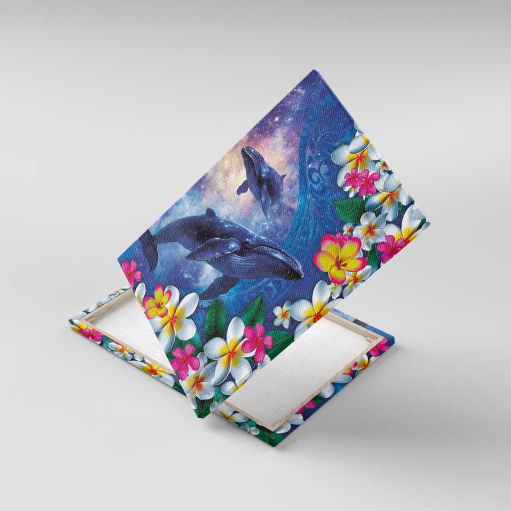 Hawaiian Lei Day Plumeria Humpback Whales Canvas Wall Art Polynesian Art Vibrant Starry Nebula Style