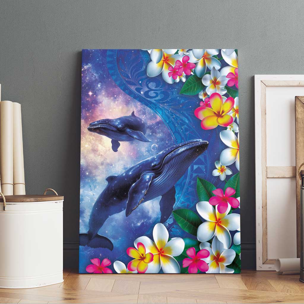 Hawaiian Lei Day Plumeria Humpback Whales Canvas Wall Art Polynesian Art Vibrant Starry Nebula Style