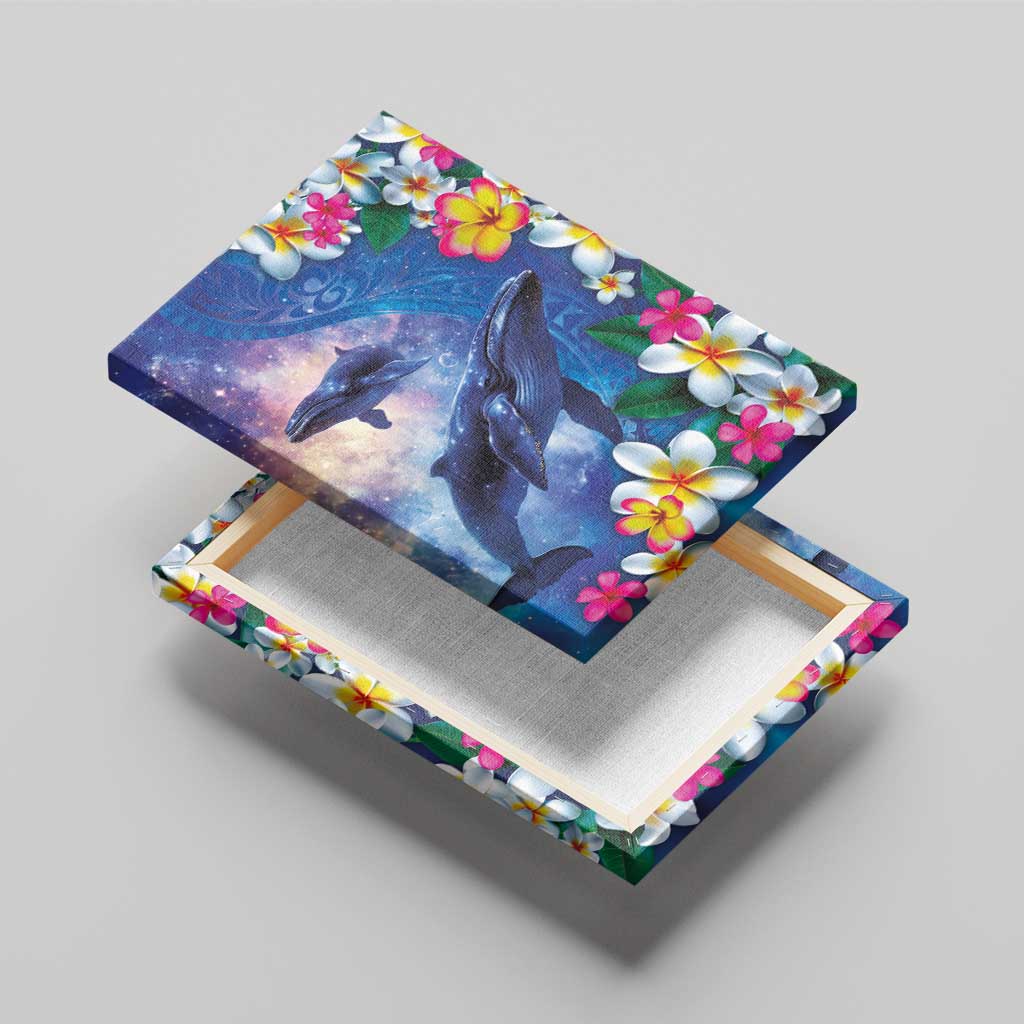 Hawaiian Lei Day Plumeria Humpback Whales Canvas Wall Art Polynesian Art Vibrant Starry Nebula Style