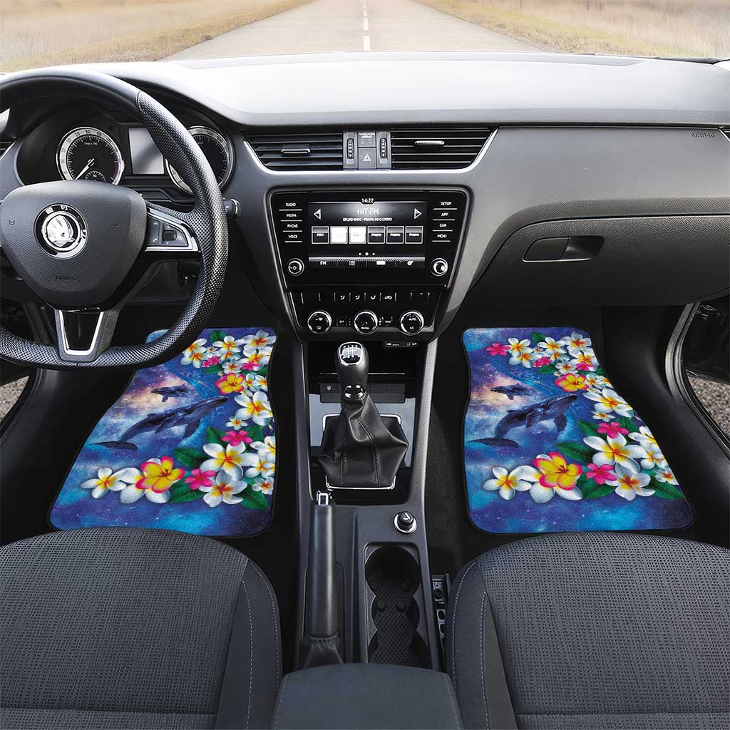 Hawaiian Lei Day Plumeria Humpback Whales Car Mats Polynesian Art Vibrant Starry Nebula Style