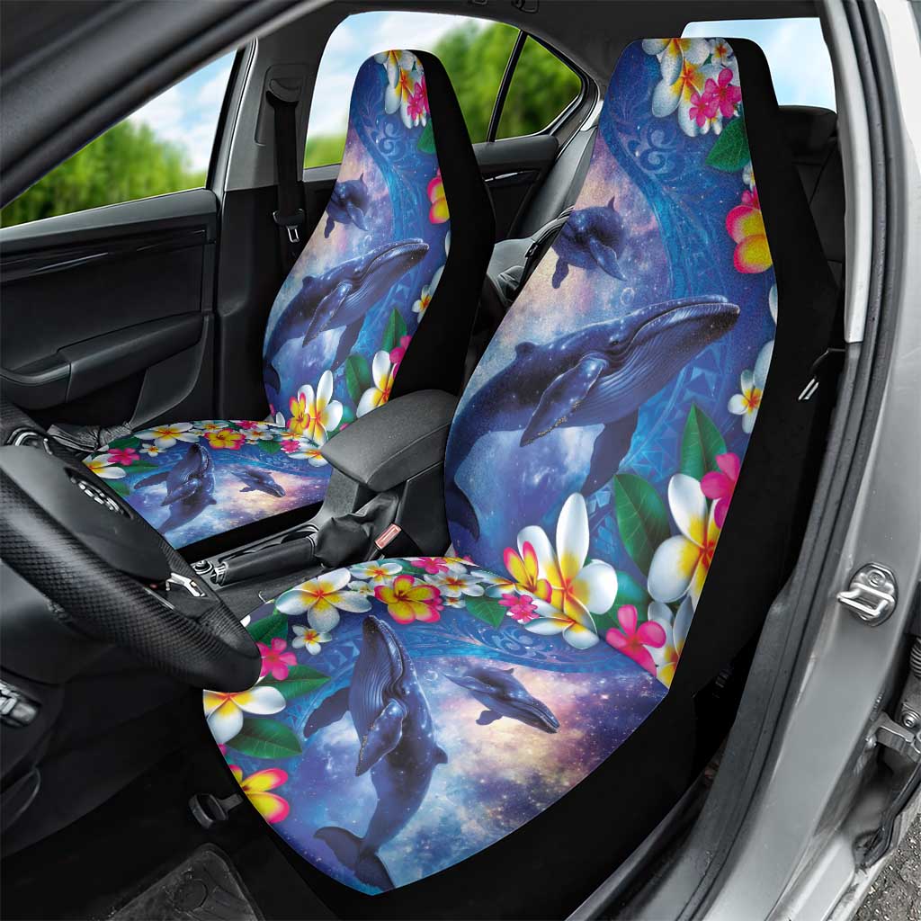 Hawaiian Lei Day Plumeria Humpback Whales Car Seat Cover Polynesian Art Vibrant Starry Nebula Style