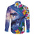 Hawaiian Lei Day Plumeria Humpback Whales Family Matching Long Sleeve Bodycon Dress and Hawaiian Shirt Polynesian Art Vibrant Starry Nebula Style