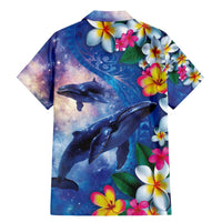 Hawaiian Lei Day Plumeria Humpback Whales Family Matching Mermaid Dress and Hawaiian Shirt Polynesian Art Vibrant Starry Nebula Style