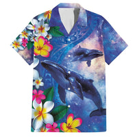 Hawaiian Lei Day Plumeria Humpback Whales Family Matching Puletasi and Hawaiian Shirt Polynesian Art Vibrant Starry Nebula Style LT03 Dad's Shirt - Short Sleeve Art - Polynesian Pride