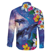 Hawaiian Lei Day Plumeria Humpback Whales Family Matching Puletasi and Hawaiian Shirt Polynesian Art Vibrant Starry Nebula Style LT03 - Polynesian Pride