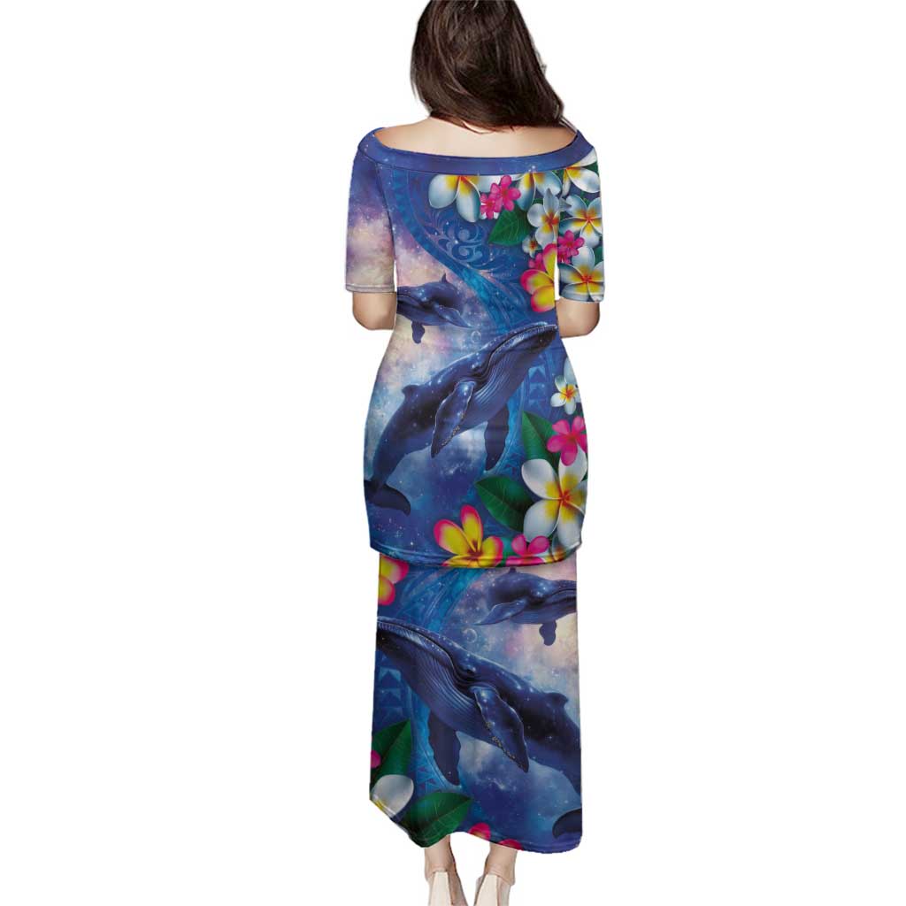 Hawaiian Lei Day Plumeria Humpback Whales Family Matching Puletasi and Hawaiian Shirt Polynesian Art Vibrant Starry Nebula Style LT03 - Polynesian Pride