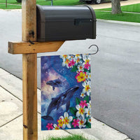 Hawaiian Lei Day Plumeria Humpback Whales Garden Flag Polynesian Art Vibrant Starry Nebula Style