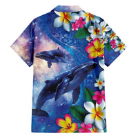 Hawaiian Lei Day Plumeria Humpback Whales Hawaiian Shirt Polynesian Art Vibrant Starry Nebula Style