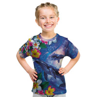 Hawaiian Lei Day Plumeria Humpback Whales Kid T Shirt Polynesian Art Vibrant Starry Nebula Style