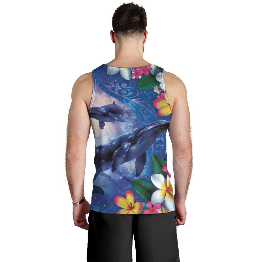Hawaiian Lei Day Plumeria Humpback Whales Men Tank Top Polynesian Art Vibrant Starry Nebula Style